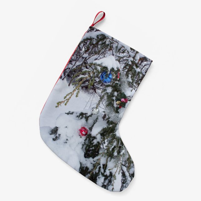 Old Fashioned Outside Country Christmas Tree Small Christmas Stocking (Front (Hanging))