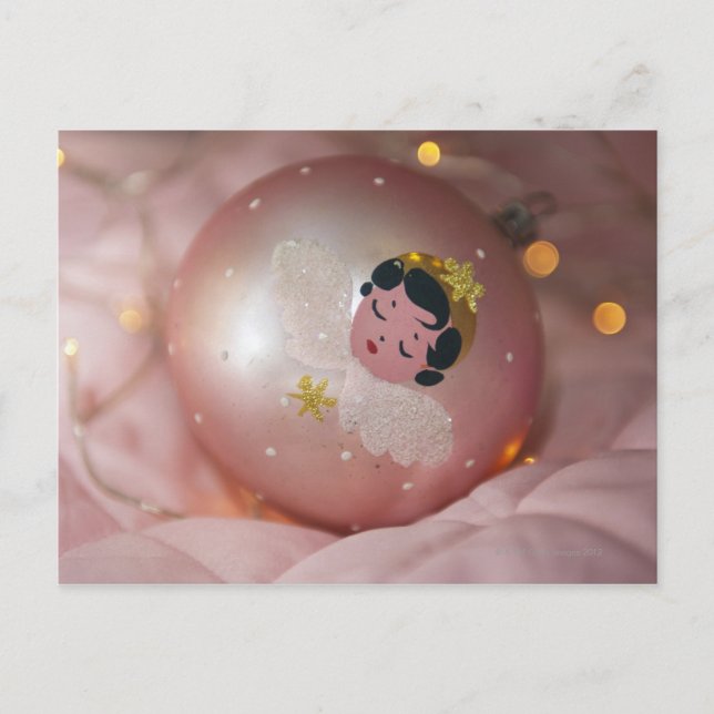 Old-fashioned pink christmas bauble holiday postcard (Front)