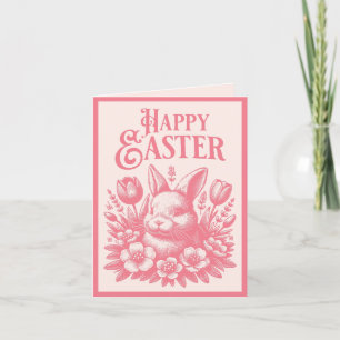 Old Fashioned Pink Easter Bunny  Holiday Card