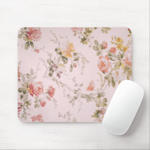 Old-fashioned Pink Floral Wallpaper Mouse Pad