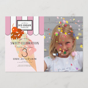 Old Fashioned Pink Ice Cream Parlour Photo Birthda Invitation