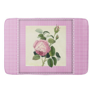 Old Fashioned Pink Rose Linen Gingham Decorative Bath Mat