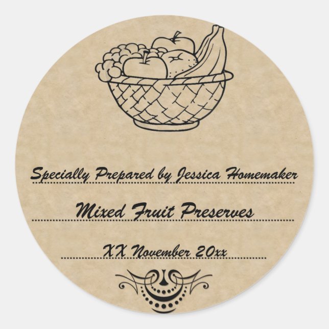 Old Fashioned Preserves or Jam Canning Template Classic Round Sticker (Front)