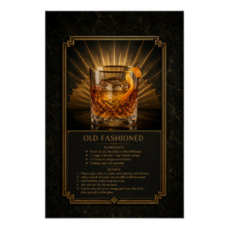 Old Fashioned Recipe Poster | Bar Art