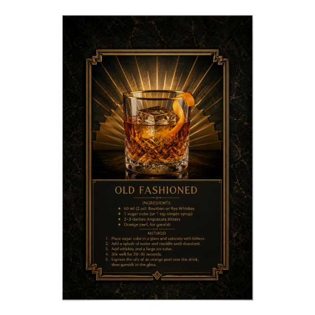Old Fashioned Recipe Poster | Bar Art (Front)