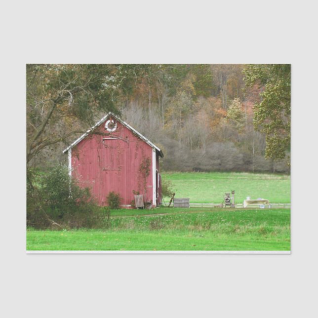 Old Fashioned Red Barn in Amish Country Tissue Paper (Front)