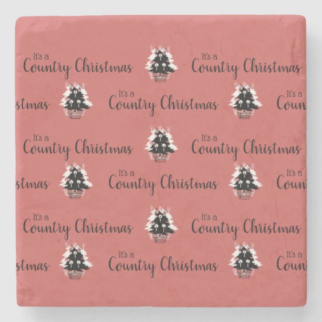 Old Fashioned Red Country Christmas Trees Stone Coaster (Front)