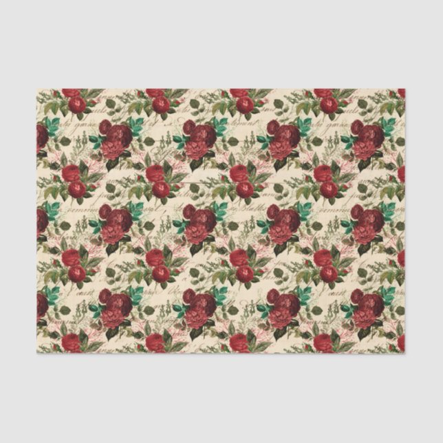 Old Fashioned Red Rose Pattern Tissue Paper (Front)
