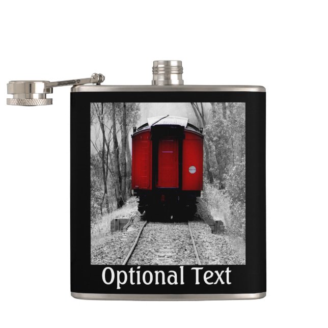 Old Fashioned Red Steam Train Hip Flask (Opened)