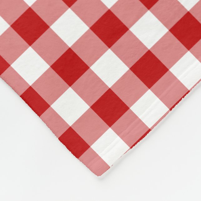 Old Fashioned Red & White Gingham Checked Pattern Fleece Blanket (Corner)