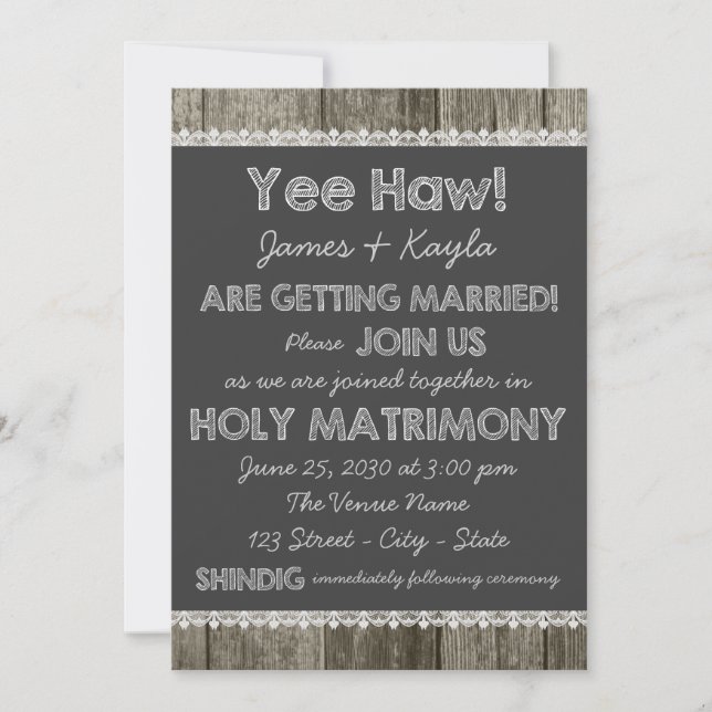 Old Fashioned Redneck Country Chalkboard Wedding Invitation (Front)