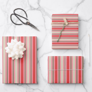 Old Fashioned Retro Christmas Stripe Pattern Pink Wrapping Paper Sheet