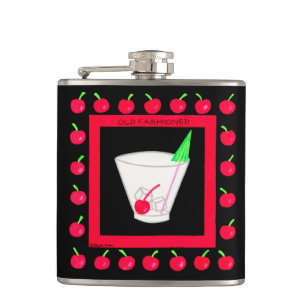 Old Fashioned Retro Drink Cherry Name Personalised Hip Flask