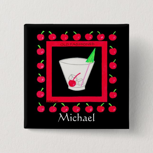 Old Fashioned Retro Drink Name Badge Custom (Front)