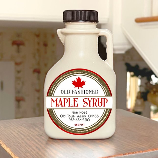 Old Fashioned Retro Maple Syrup Hearts and Leaf Classic Round Sticker (Creator Uploaded)