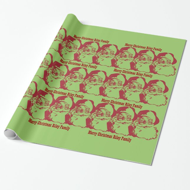 Old Fashioned Retro Santa Add Your Own Message Wrapping Paper (Unrolled)