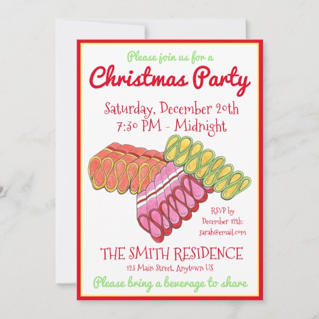 Old Fashioned Ribbon Candy Christmas Party Invitation (Front)