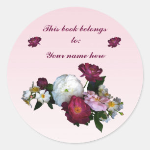 Old-Fashioned Roses Bookplate Classic Round Sticker
