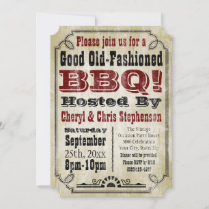 Old-Fashioned Rustic Country BBQ Barbeque Party Invitation