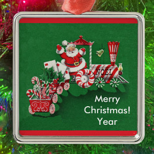 Old Fashioned Santa Candy Train Metal Tree Decoration
