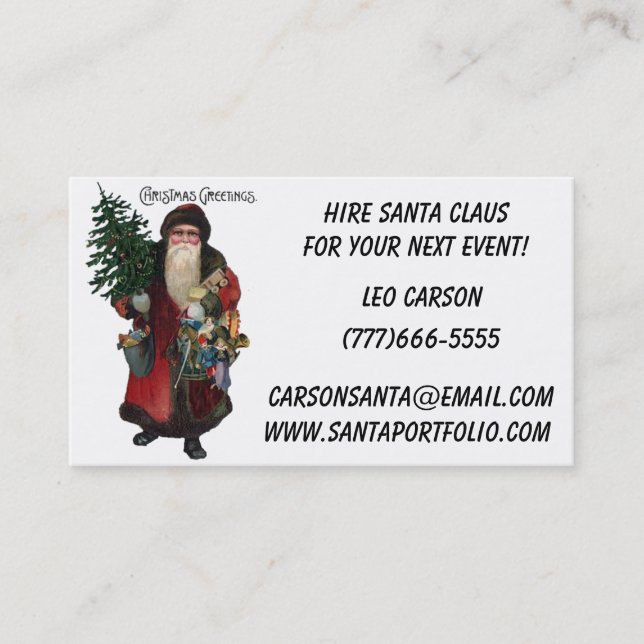 Old Fashioned Santa Claus Business Cards for Santa (Front)