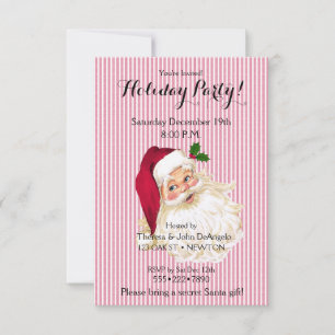 Old Fashioned Santa Claus Cranberry Floral Stripe Invitation