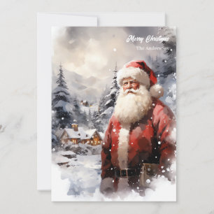 Old fashioned Santa Claus in snowy forest Holiday Card