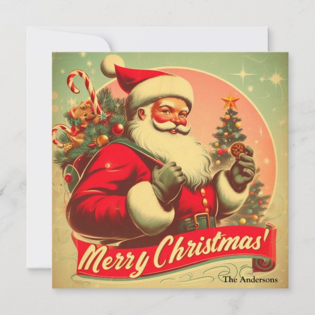 Old fashioned Santa Claus Merry Christmas Holiday Card (Front)