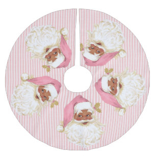 Old Fashioned Santa Claus Pink Stripe Brushed Brus Brushed Polyester Tree Skirt