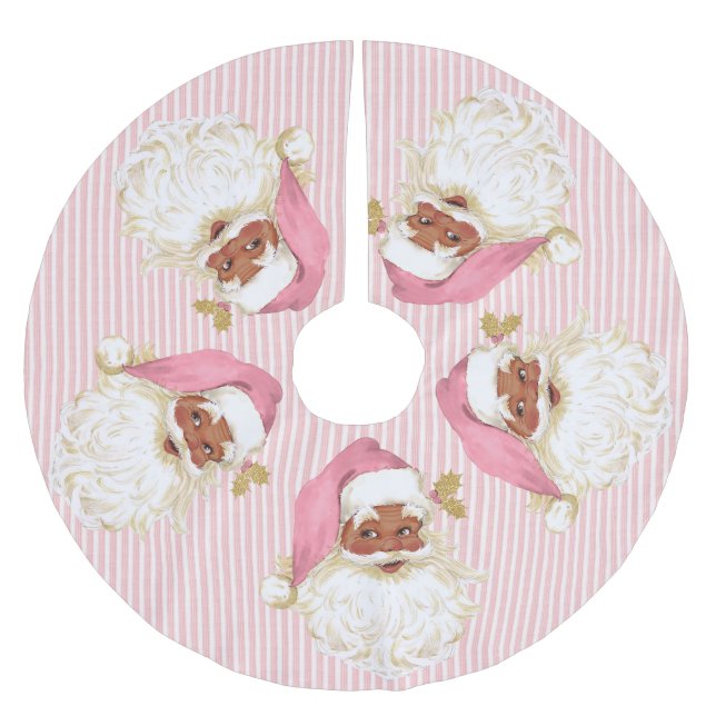 Old Fashioned Santa Claus Pink Stripe Brushed Brus Brushed Polyester Tree Skirt (Front)