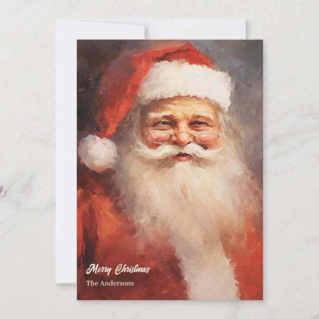 Old fashioned Santa Claus smiling red hat Holiday Card (Front)
