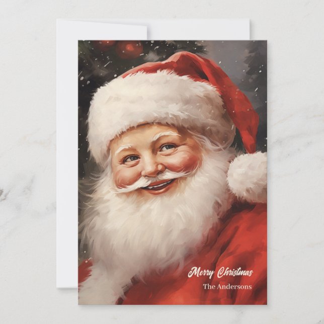 Old fashioned Santa Claus smiling red hat Holiday Card (Front)
