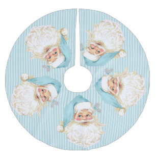 Old Fashioned Santa Claus Turquoise Stripe Brushed Polyester Tree Skirt