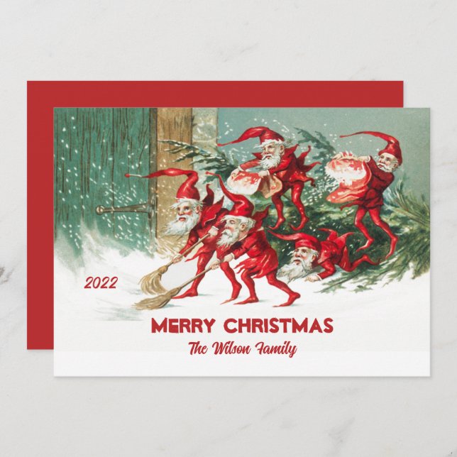 Old Fashioned Santa Elves Custom Merry Christmas Holiday Card (Front/Back)