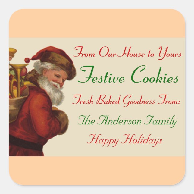 Old Fashioned Santa Holiday Food Square Sticker (Front)