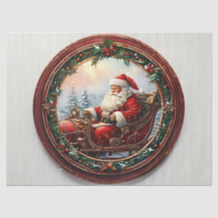 Old-Fashioned Santa in Decorative Frame Decoupage Tissue Paper