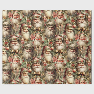 Old Fashioned Santa's With Wreaths Wrapping Paper