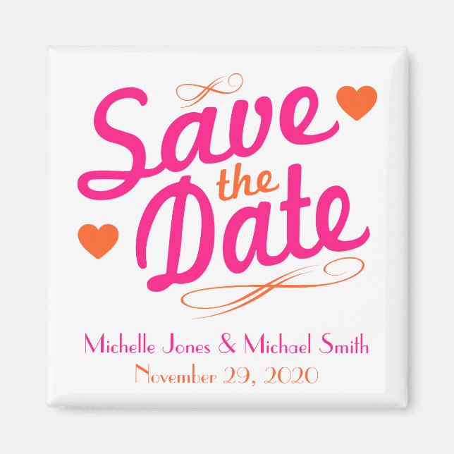Old Fashioned Save The Date Magnet (Pink / Orange) (Front)