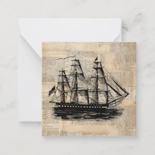 Old Fashioned Ship Art Vintage Newspaper Style Card