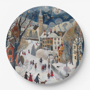 Old Fashioned Small Town Christmas Paper Plate