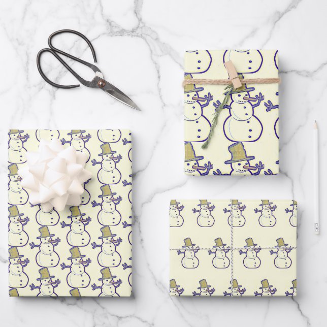 Old Fashioned Snowman Wrapping Paper Sheet (Front)