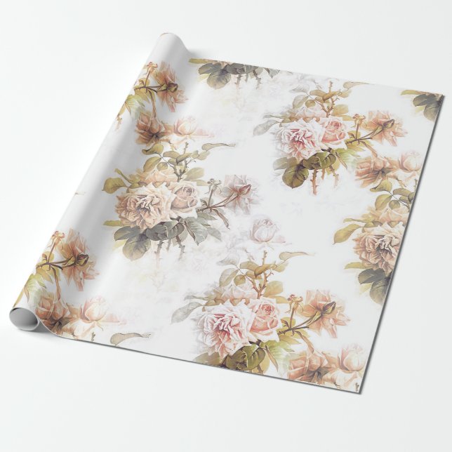 Old fashioned soft rose pink bouquet pattern flora wrapping paper (Unrolled)
