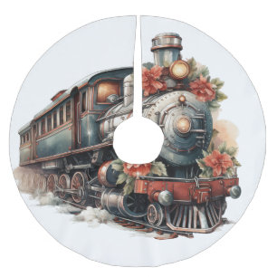 Old-Fashioned Steam Train Retro Christmas Brushed Polyester Tree Skirt