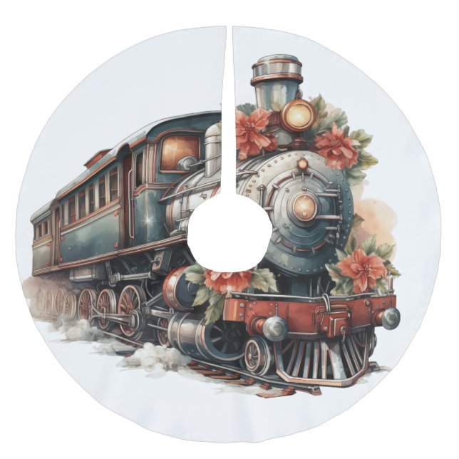 Old-Fashioned Steam Train Retro Christmas Brushed Polyester Tree Skirt (Front)