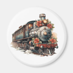 Old-Fashioned Steam Train Retro Christmas Magnet