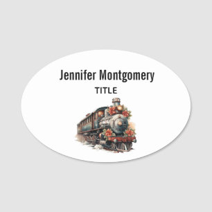 Old-Fashioned Steam Train Retro Christmas Name Tag