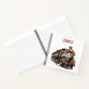 Old-Fashioned Steam Train Retro Christmas Notebook