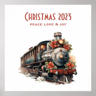 Old-Fashioned Steam Train Retro Christmas Poster