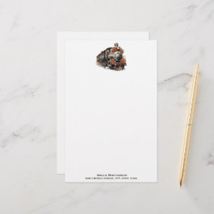 Old-Fashioned Steam Train Retro Christmas Stationery