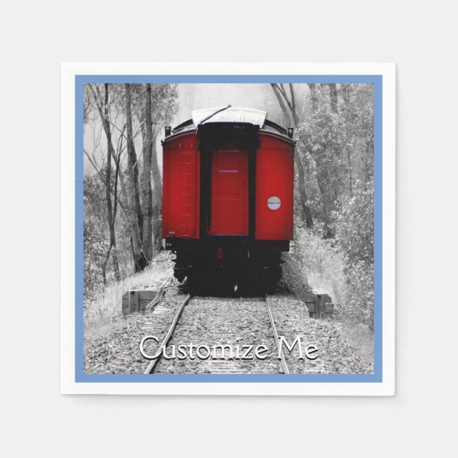 Old Fashioned Steam Train with Red Caboose Napkin (Front)